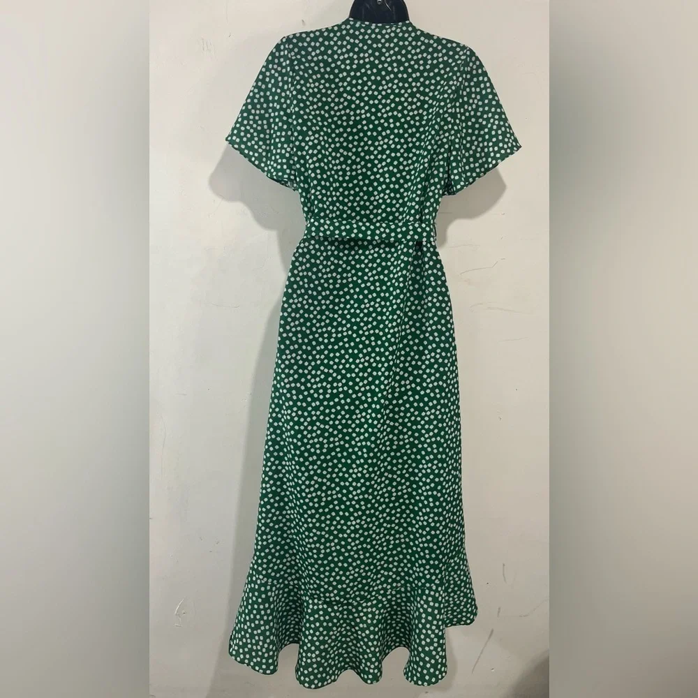 Fleur Wood Green Floral Ruffled Hi Low Wrap Midi Maxi Dress Size Small